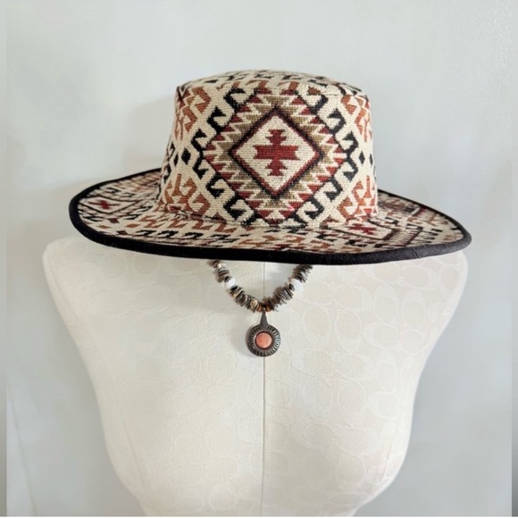 Anthropologie Geometric Patterned Hat - Black, Brown, Cream - Picture 2 of 5